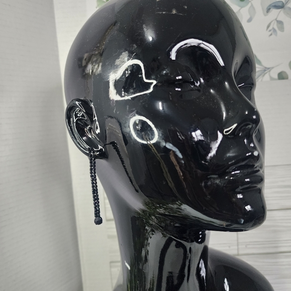 Large Black Puffy Heart with Crystals Pendant and Earrings Set New - Picture 8 of 9